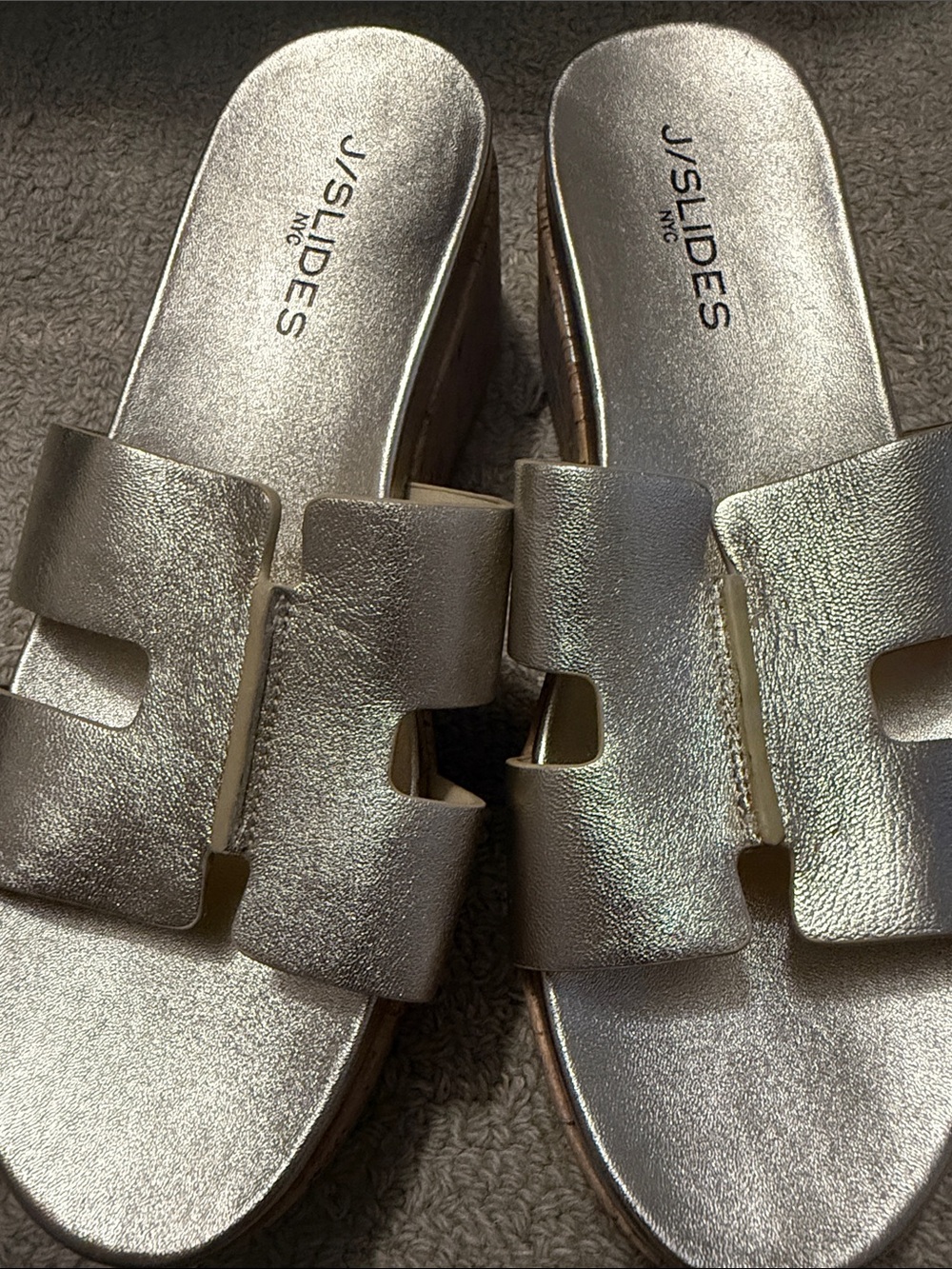 J Slides Metallic Silver Cork Platform Slide Sandals - Picture 5 of 5